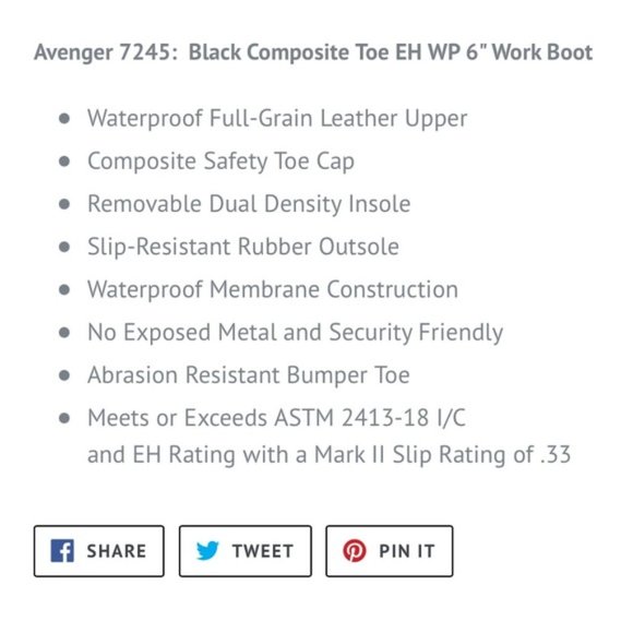 Avenger Workboots 7245 Composite Toe Waterproof Slip Resistant Size 10 Wide main image 7